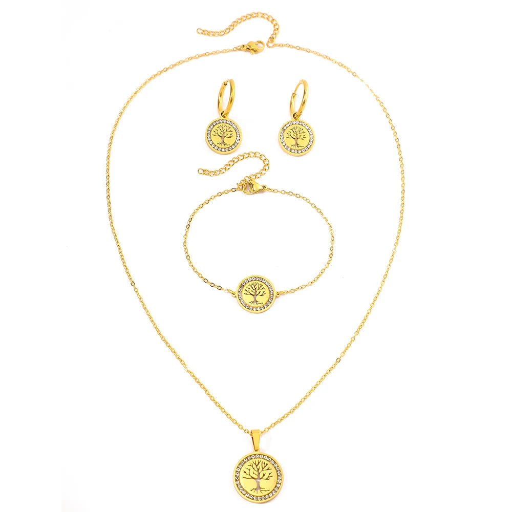 Stainless Steel Tree of Life Jewelry Set for Women Elegant Necklace and Earrings Gift for Weddings and Anniversaries