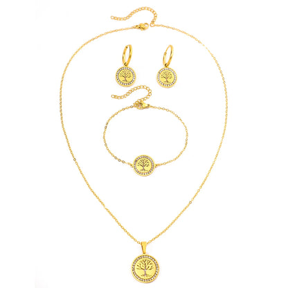 Stainless Steel Tree of Life Jewelry Set for Women Elegant Necklace and Earrings Gift for Weddings and Anniversaries
