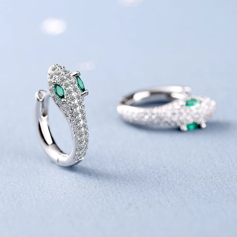 Elegant 925 Sterling Silver Snake Stud Earrings With Zircon For Women