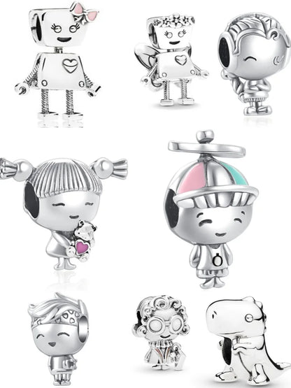European 925 Sterling Silver Family Charm Bead with Zircon for DIY Bracelet and Necklace Jewelry