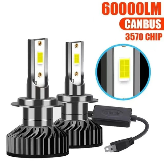 2X High Power H7 H4 LED Car Headlight Bulbs 30000LM CSP COB 6000K Cooling Fan CANBUS Compatible