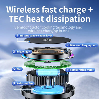 15W Ice Cooling Magnetic Wireless Car Charger for iPhone 16 15 14 13 12 Pro Max MagSafe Fast Charging Station