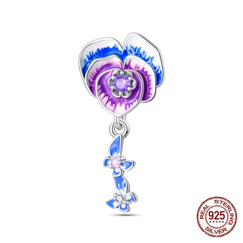 Elegant Sterling Silver Purple Flower Beads for DIY Jewelry and Charm Bracelets