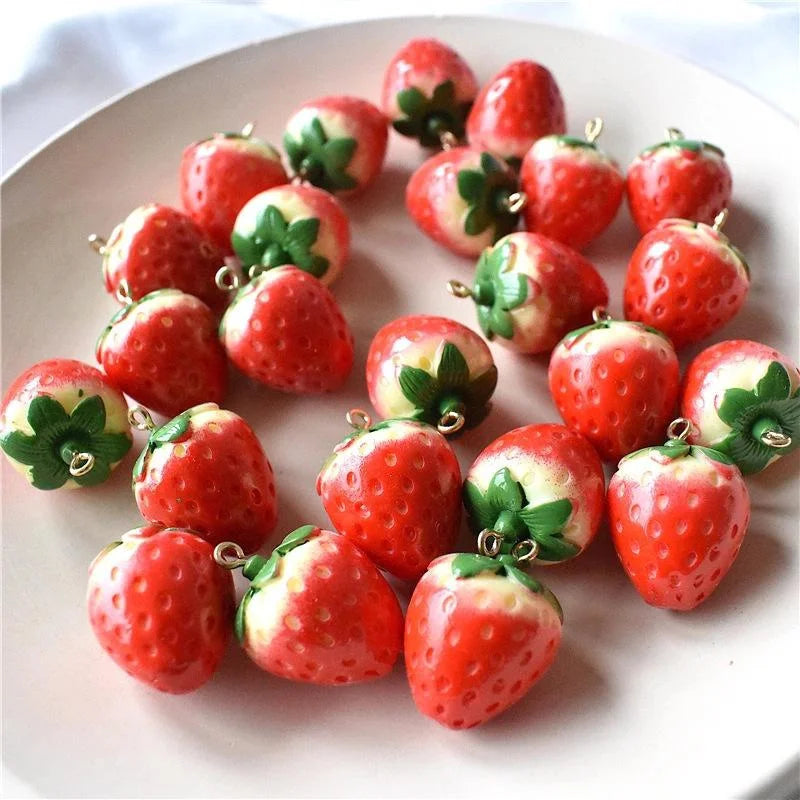 Vibrant 3D Strawberry Resin Charms Set for DIY Earring Fashion Jewelry