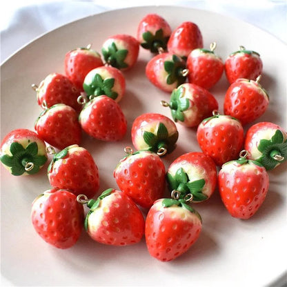 Vibrant 3D Strawberry Resin Charms Set for DIY Earring Fashion Jewelry