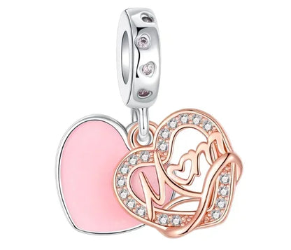 Sparkling Birthstone Heart Charm 925 Sterling Silver Pendant Bead for Mom DIY Jewelry Gift
