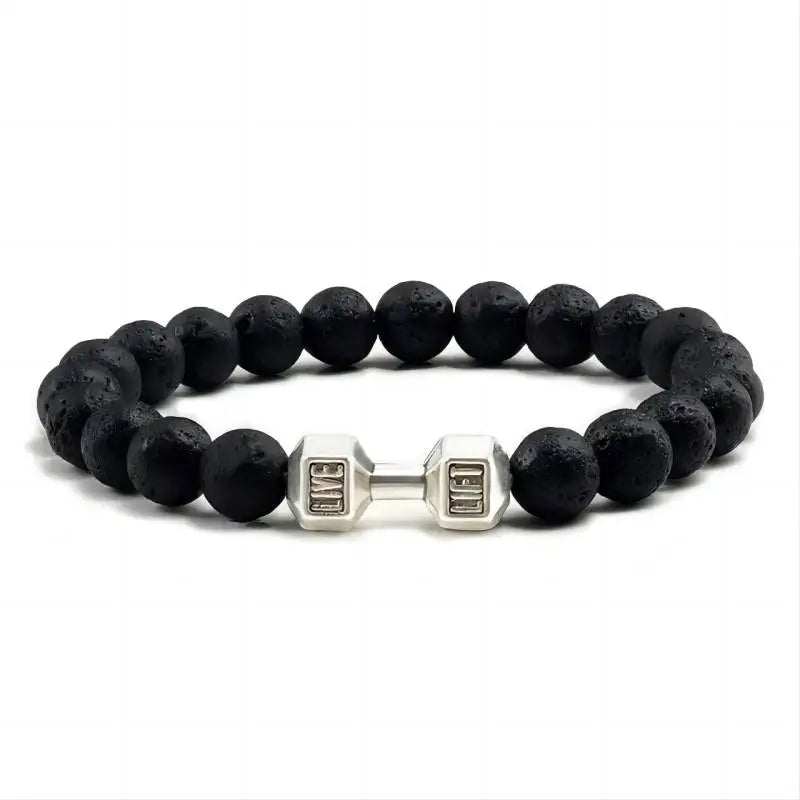 Unisex Volcanic Lava Stone Dumbbell Bracelet for Fitness and Fashion
