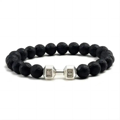 Unisex Volcanic Lava Stone Dumbbell Bracelet for Fitness and Fashion