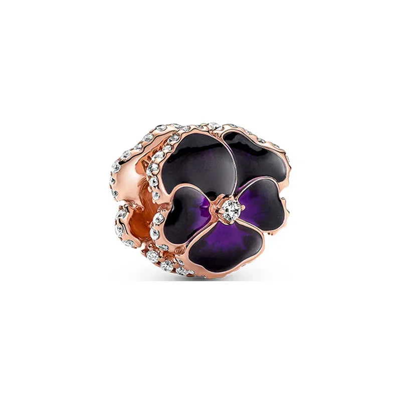 925 Sterling Silver Colorful Flower Charms with Zircon Roses Tulips and Daisies for DIY Necklace and Bracelet Jewelry Gifts