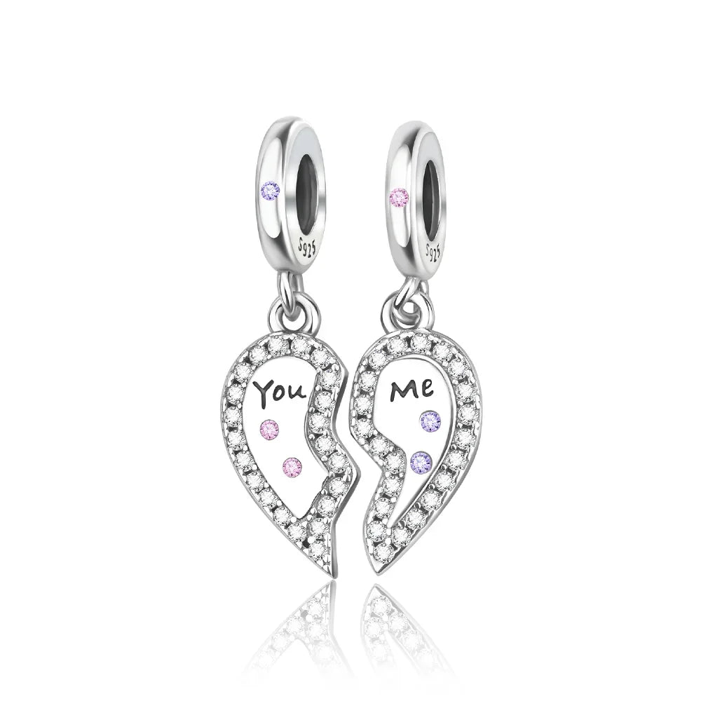 Original 925 Sterling Silver Heart Bow Mom Charm with Zircon for Women DIY Bracelets and Necklaces Fine Birthday and Mothers Day Jewelry Gift