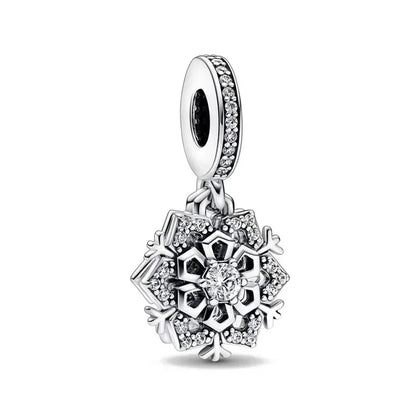 Sterling Silver 925 Skiing Penguin Charm with Geometric Snowflake Beads for Bracelets and Necklaces DIY Jewelry Gift
