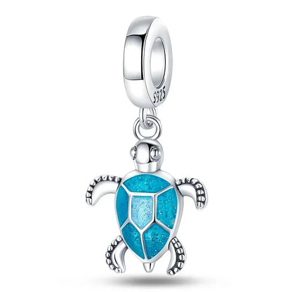 Summer Murano Glass Sea Turtle Dangle Charm Colorful Crystal Zircon Pendant 925 Sterling Silver Fine Jewelry for Original Bracelets