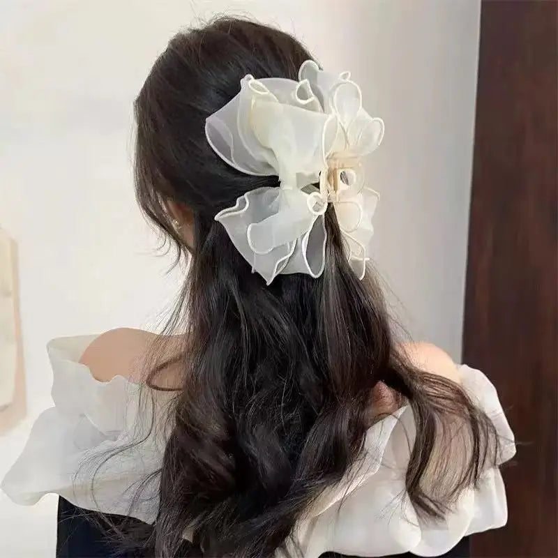 Sweet Organza Reversible Bow Hair Claw for Versatile Style