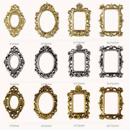 Vintage Gold 3D Charm Photo Frame Nail Art Kit with Alloy Studs - 5 Piece Set