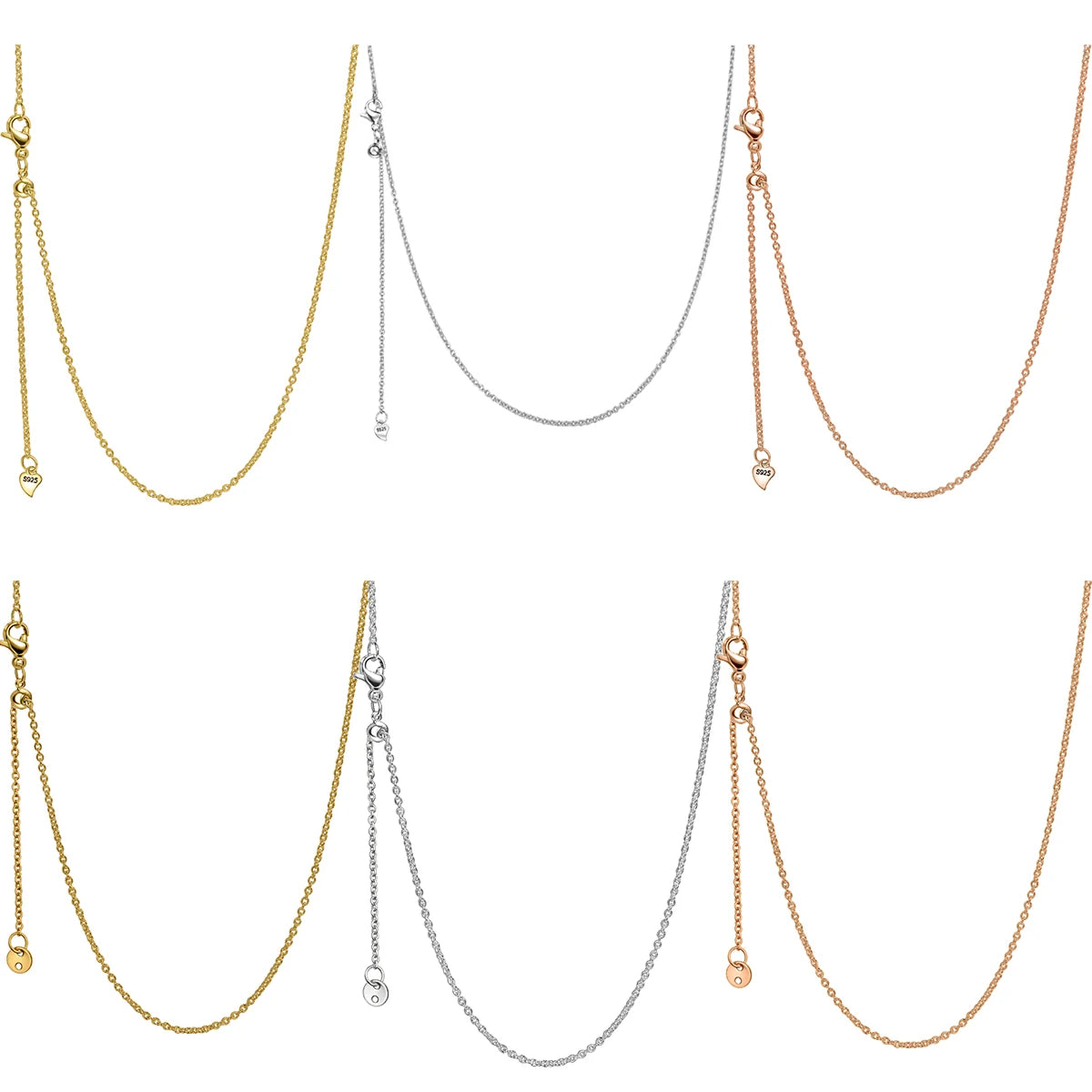 925 Sterling Silver Gold Rose Gold Simple Premium Bare Chain Necklace for Women Elegant DIY Jewelry Gift