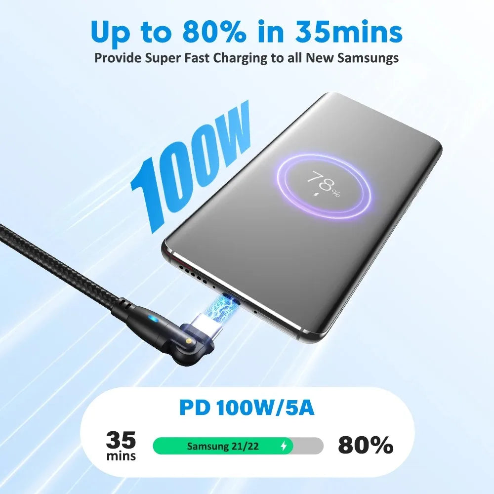 AUFU 100W USB C Fast Charging Cable 3M 5A PD Power Cord with 180 Degree Rotate for MacBook iPad Samsung Xiaomi