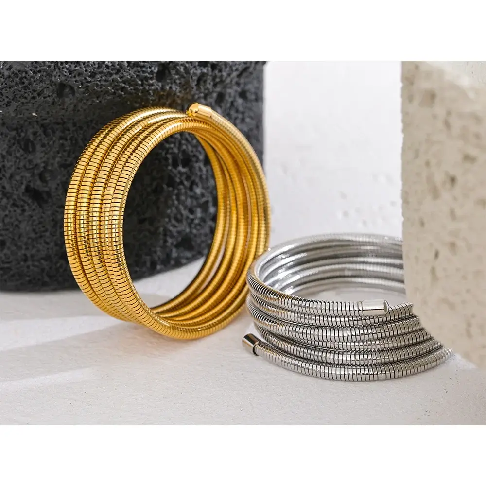 Yhpup Stainless Steel Stackable Multi Layer Bracelet Bangle