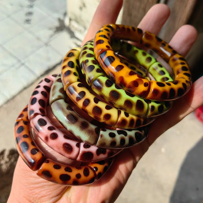 Vintage Leopard Print Acrylic Bamboo Stretch Bracelet for Women Fashion Jewelry 2025