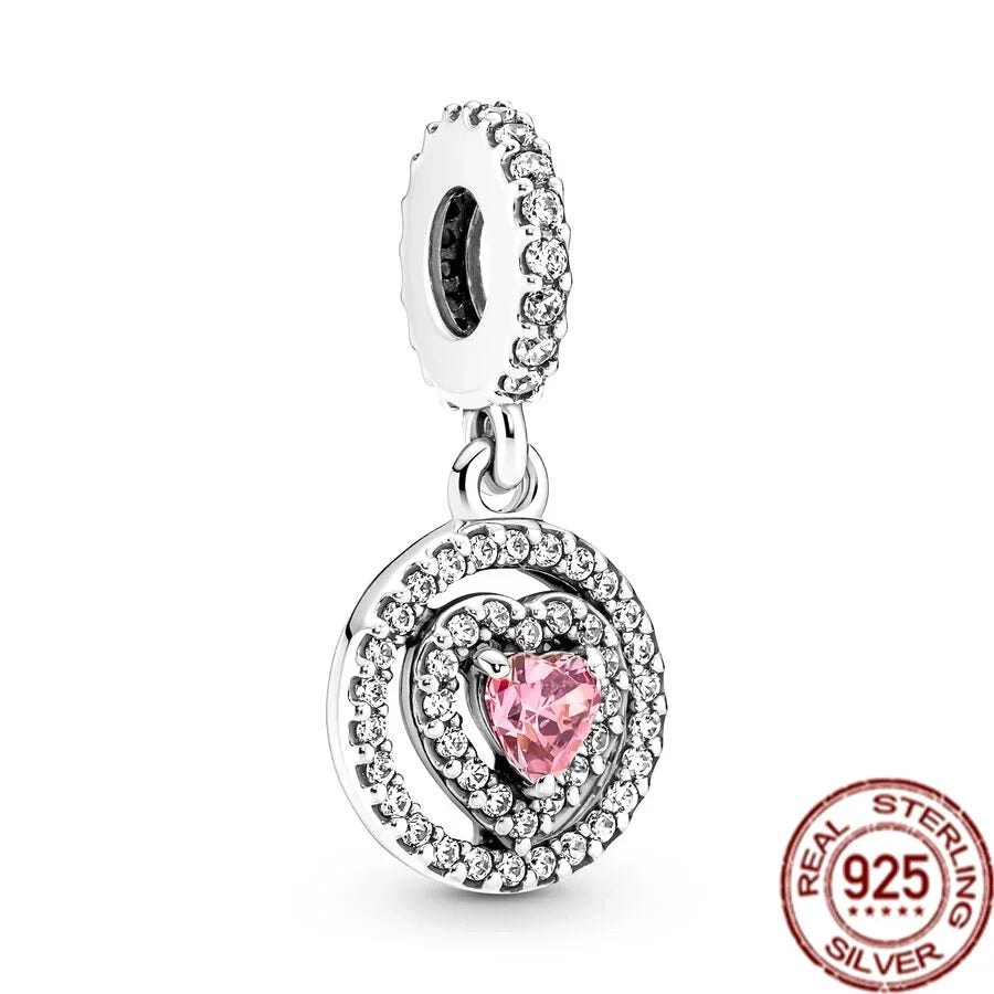 925 Sterling Silver Colorful Infinite Heart Flower Charms with Zircon for Pendant Bracelet Necklace DIY Fine Jewelry