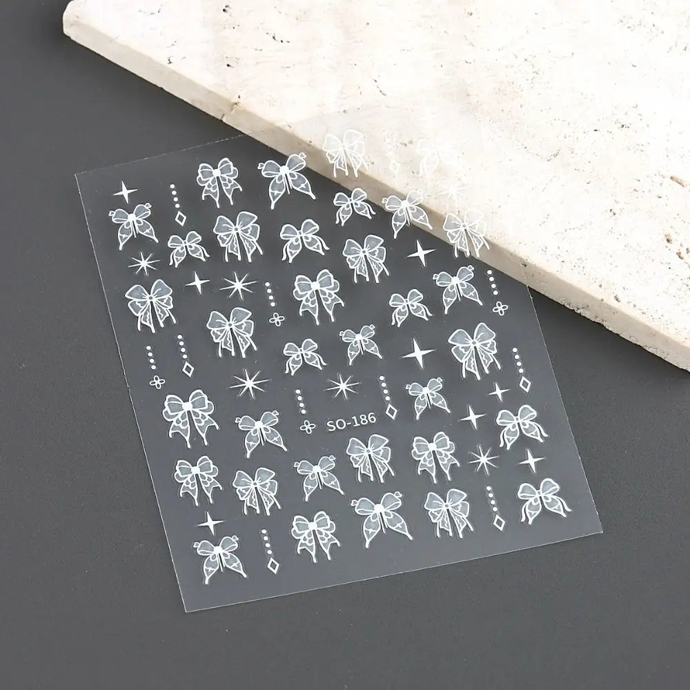 Elegant Black White Floral 3D Nail Art Stickers - Charming Petal Adhesive for DIY Manicure
