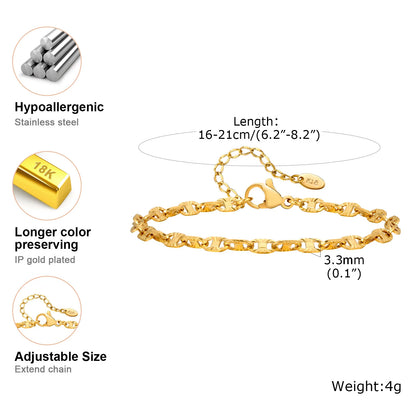 Elegant Gold Plated Link Bracelet for Women - Adjustable Stainless Steel Waterproof Jewelry