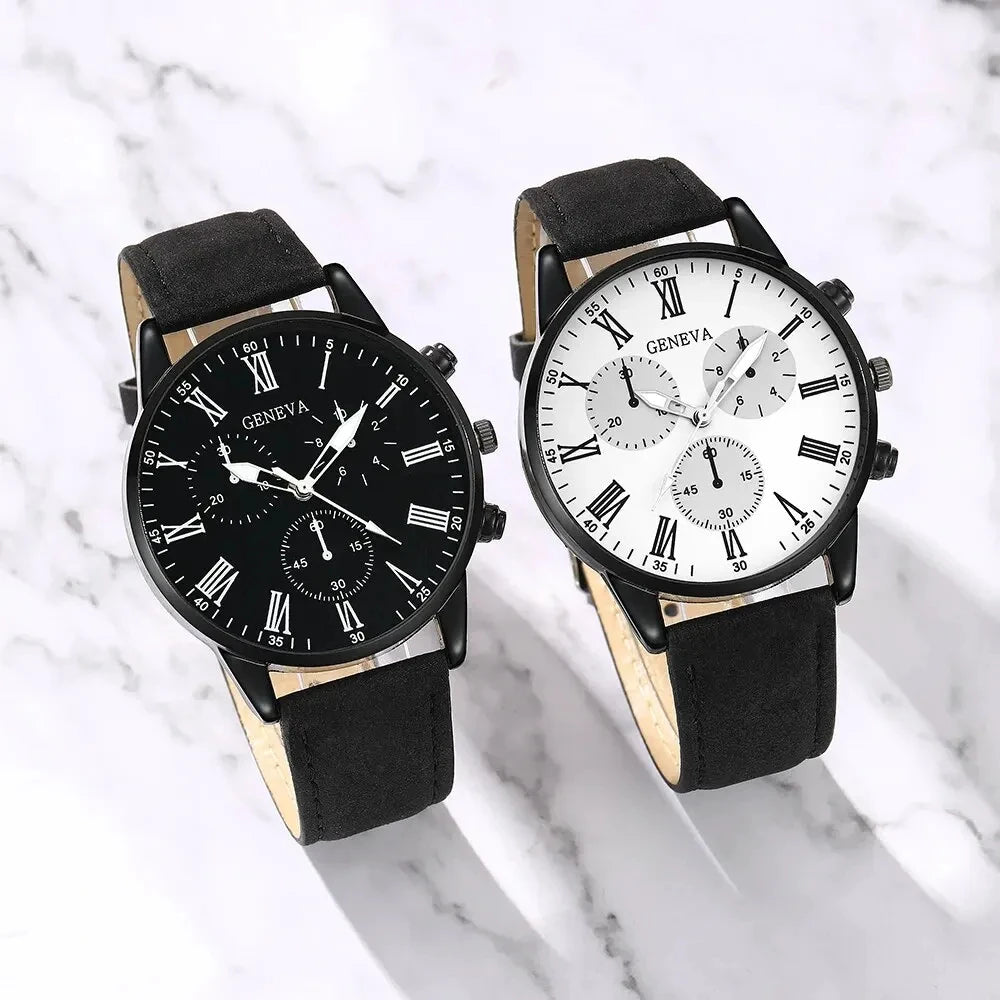 2PCS Set Couple Fashion Casual Leather Watches Simple Dial Multicolor