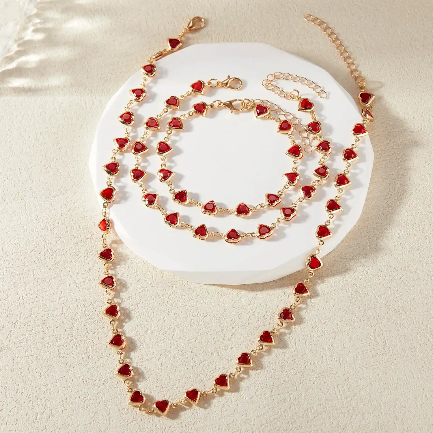 Vintage Red Blue Crystal Heart Bracelets for Women
