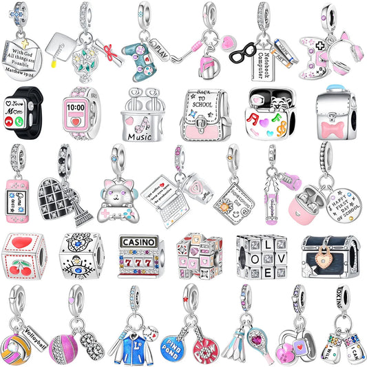 Original 925 Sterling Silver Magic Cube Charm Bead Pendant with Zircon for Bracelet and Necklace Jewelry
