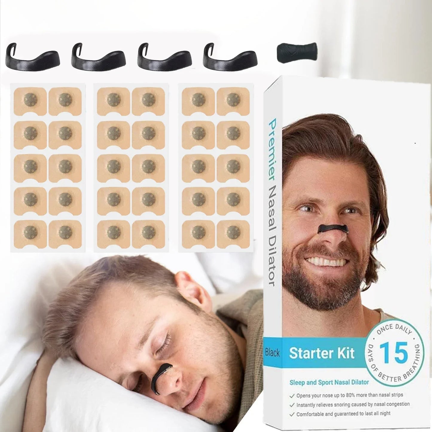 15 Pairs Magnetic Nasal Breathing Dilator Kit for Enhanced Oxygen Intake and Anti-Snoring Support