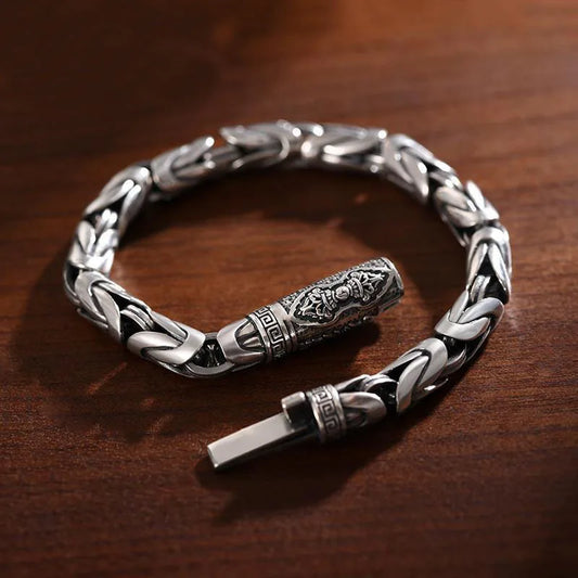 Vintage S925 Silver Handmade Bracelet for Men and Women Stylish Hip Hop Thai Jewelry