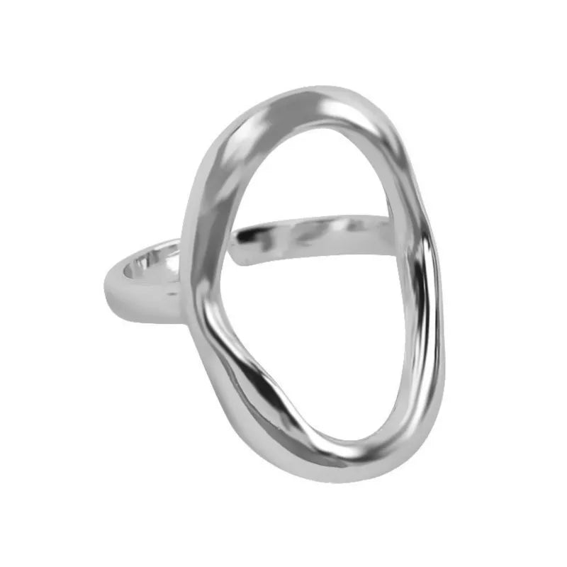 Fashionable Silver Color Irregular Oval Couple Rings with 14k Gold Plating for Men and Women