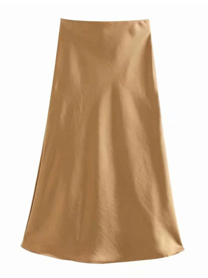 Satin A Line Skirt With Elastic Waist For Women Summer