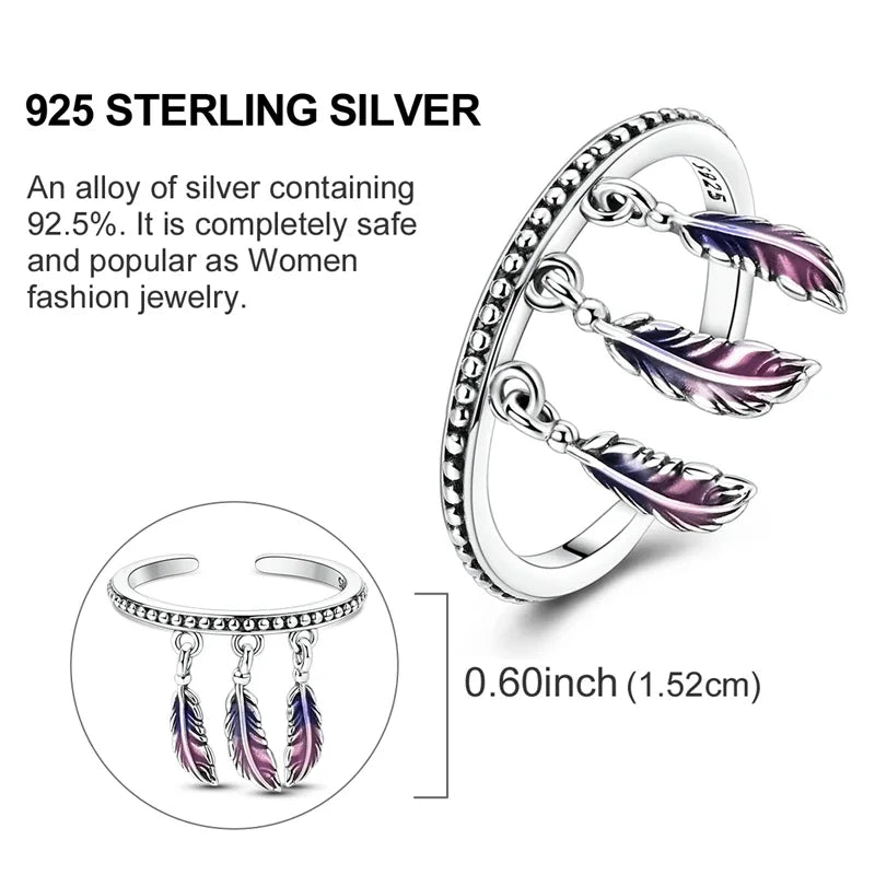 Women’s 925 Sterling Silver Dream Catcher Dragon Ring with Sun Zircon Heart Design KTR332