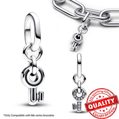 Elegant 925 Sterling Silver Pearl Heart Key Pendant for Bracelets and Necklaces FCC363