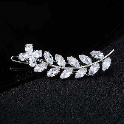Elegant Cubic Zirconia Leaf Hair Clips for Bridal and Wedding Style