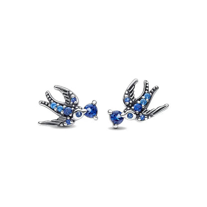 Spring Blue Flower Stud Earrings 925 Sterling Silver Zircon Jewelry for Women P1510