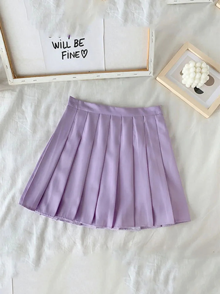 Gothic High Waist A Line Pleated Skirt For Women Black