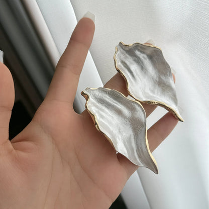Metal White Drops Glaze Leaves Irregular Enamel Earrings for Women Stylish European and American Fashion Jewelry Gifts