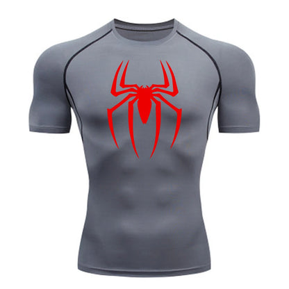 2024 Mens Spider Print Compression Shirt Quick Dry Breathable Gym Running Jersey Short Sleeve