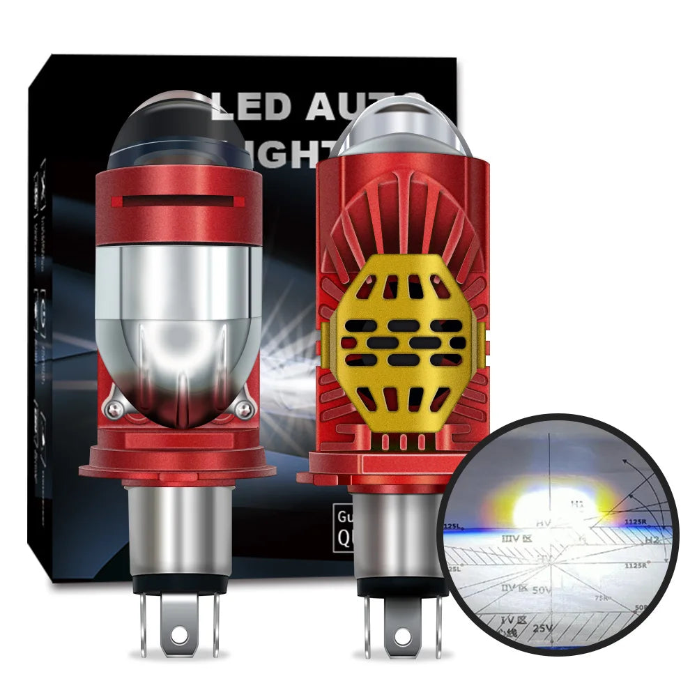 Stella Bi LED Lens Projector H4 Mini Bulb 14000LM Headlight White Light 1 Piece Yellow Bulb H4 LHD