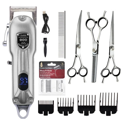 Professional All Metal Rechargeable Dog Hair Clipper Low Noise Pet Grooming Trimmer for Puppies and Cats