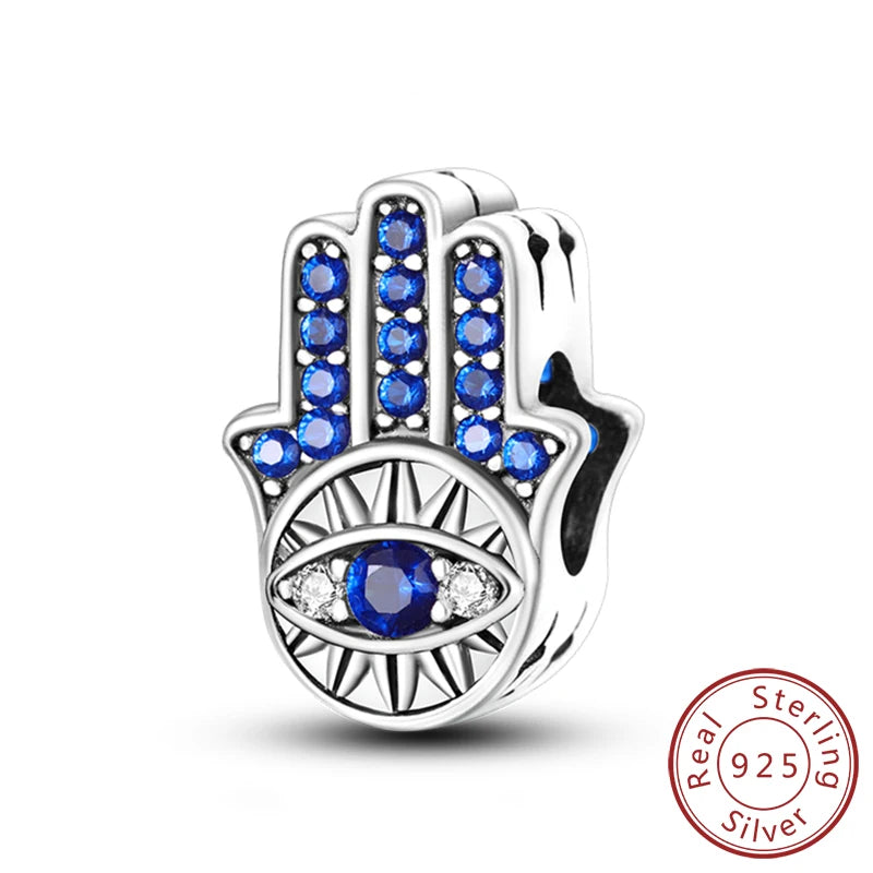 925 Sterling Silver Charms Pendant Set for Bracelets Angel Devil's Eye Fatima's Hand Cross Women's Jewelry Gift KSC003