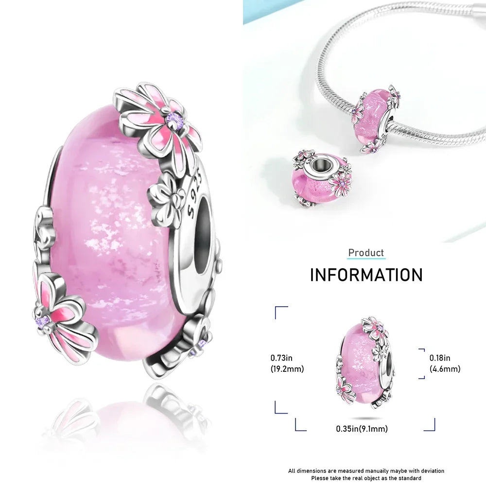 Romantic 925 Sterling Silver Pink Lipstick Heart Bow Rose Flower Zircon Charm Bead for DIY Bracelet Jewelry Gift
