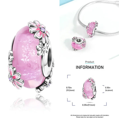 Romantic 925 Sterling Silver Pink Lipstick Heart Bow Rose Flower Zircon Charm Bead for DIY Bracelet Jewelry Gift