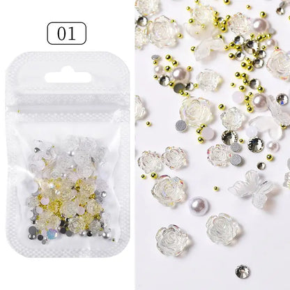 Kawaii Lollypop 3D Nail Art Charms Set with Resin Butterfly and Bear Rhinestones