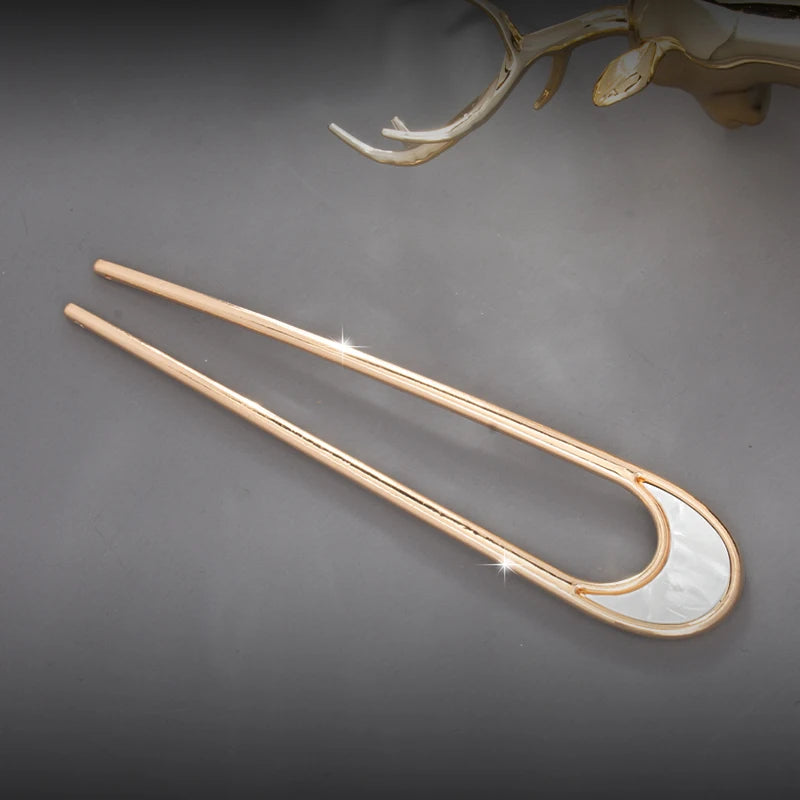 Elegant Silver Gold Enamel Shell Hairpin for Women U Shape Hair Stick Accessories
