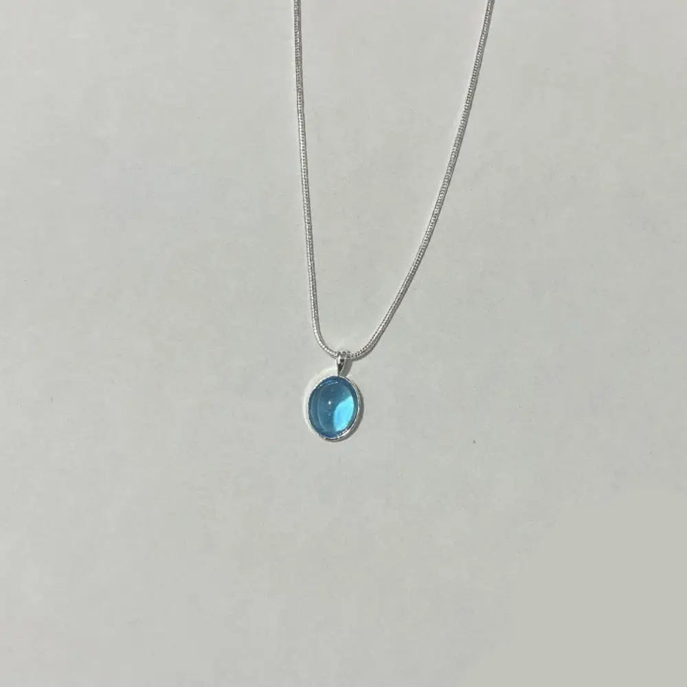 Elegant Silver Oval Aquamarine Pendant Necklace with Luxury Snake Chain for Women