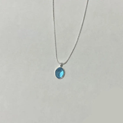 Elegant Silver Oval Aquamarine Pendant Necklace with Luxury Snake Chain for Women