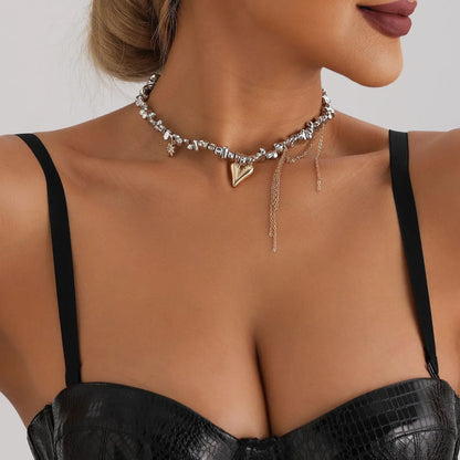 Stainless Steel Irregular Beaded Fringe Choker Necklace