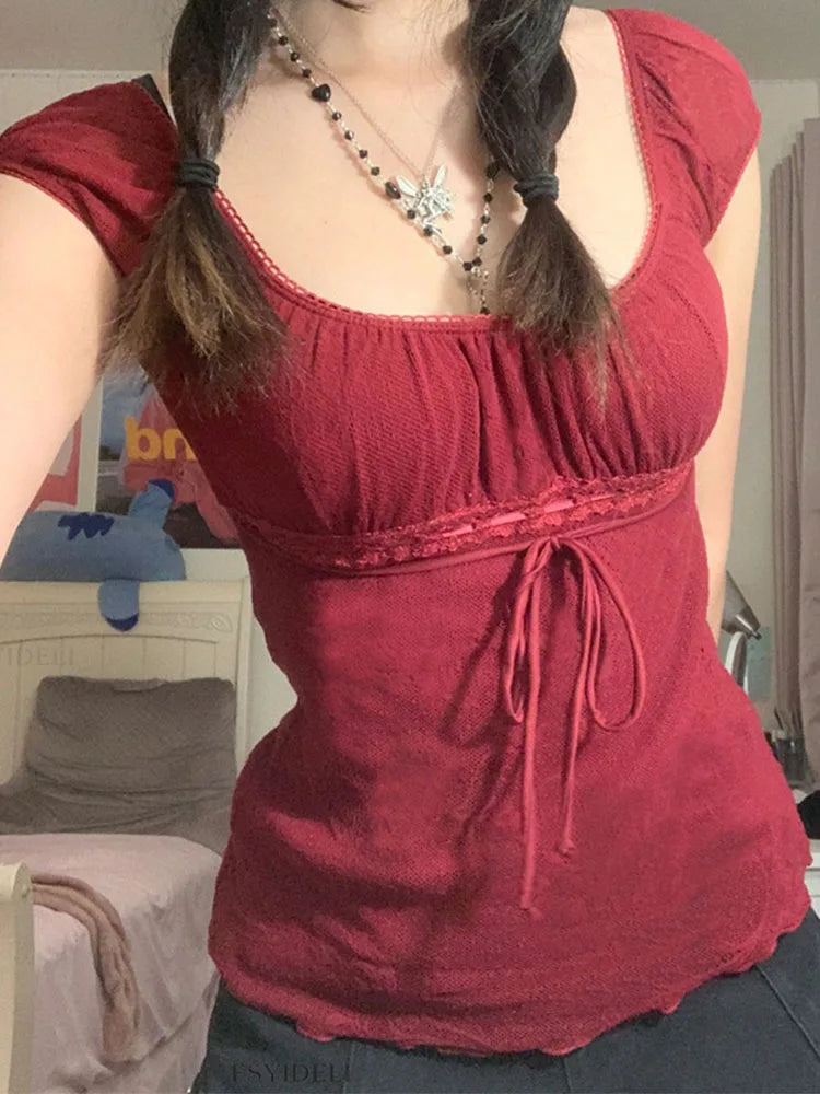 Off Shoulder Lace Top For Women 2000s Aesthetic Streetwear